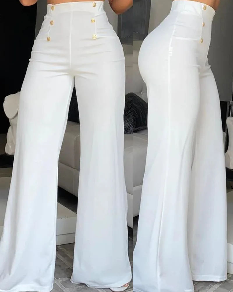 

Elegant High Waist Wide Leg Bootcut Pants 2023 Summer New Fashion Simple Women's Flared Trousers Loose Streetwear Y2k Clothes