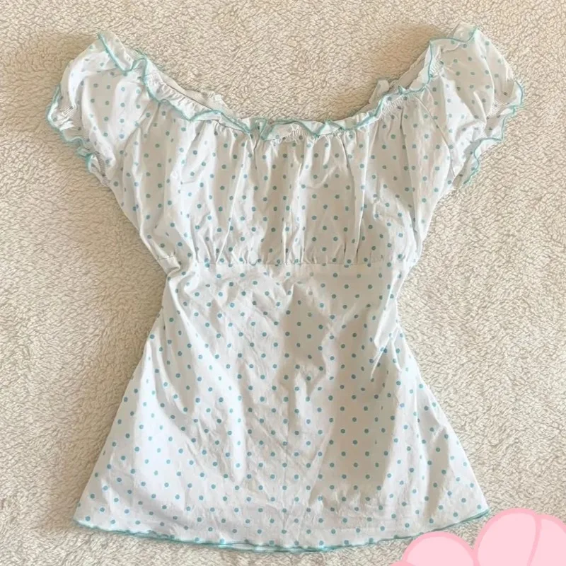 

Y2K Subculture Woman Polka Dot Ropa Clothing T-shirts American Vintage Sweet Sexy Female Clothing Summer Casual Popular Tops