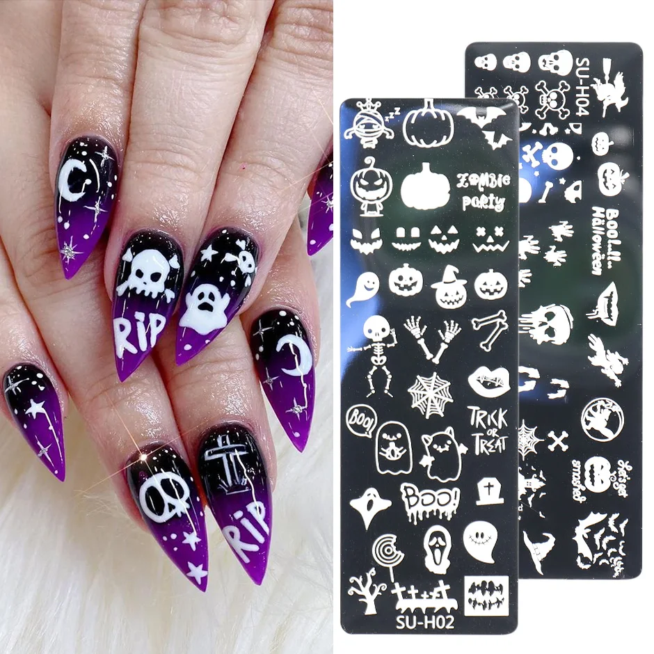 Cartoon Halloween Nail Art Stamping Plates Anime Skull Ghost Pumpkin Image Festival Design DIY Polish Stencil Templates Supplies