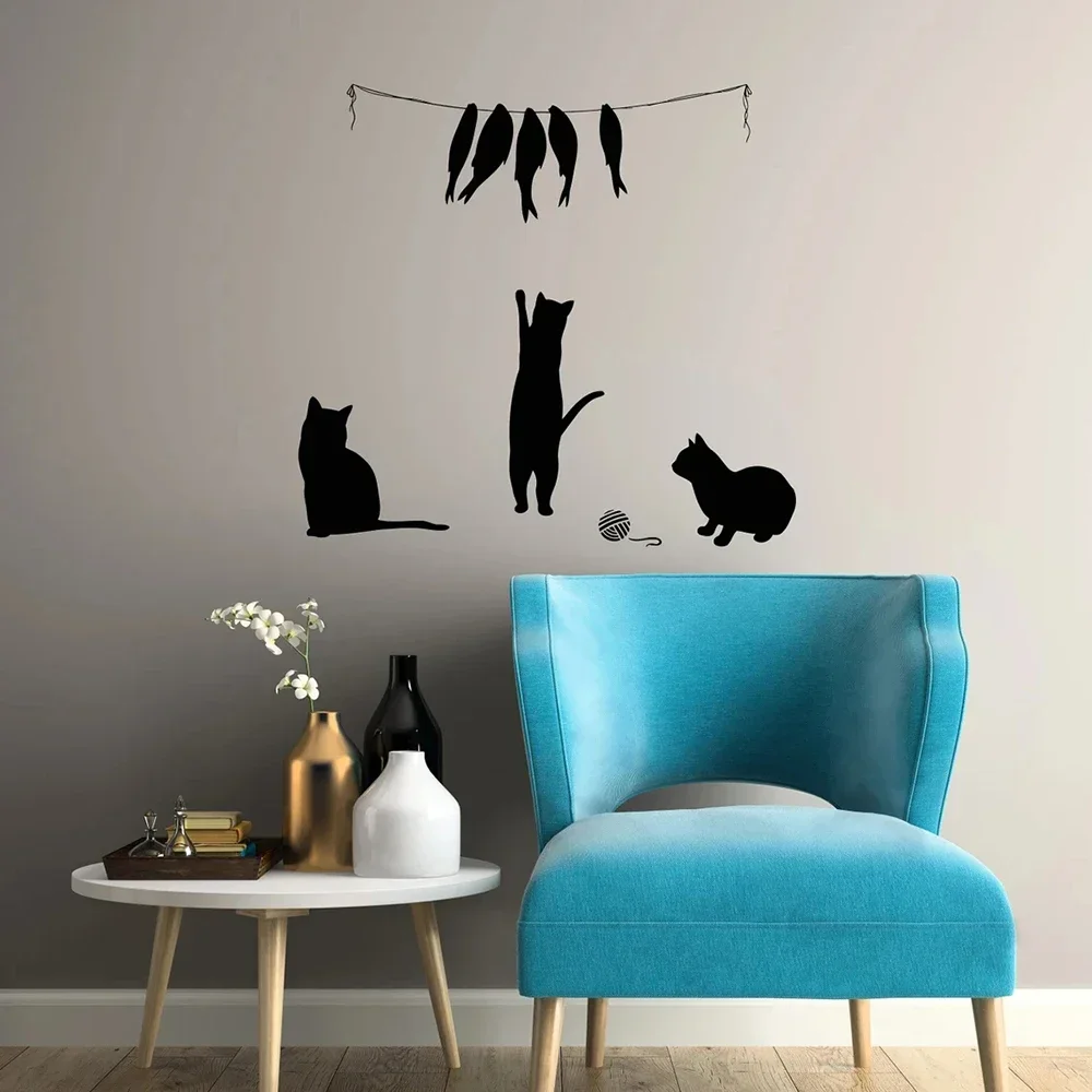 Funny Cats Vinyl Wall Decal Animals Cats Wall Sticker for Kids Room Decoration Idea Stickers Removable Waterproof Mural A840