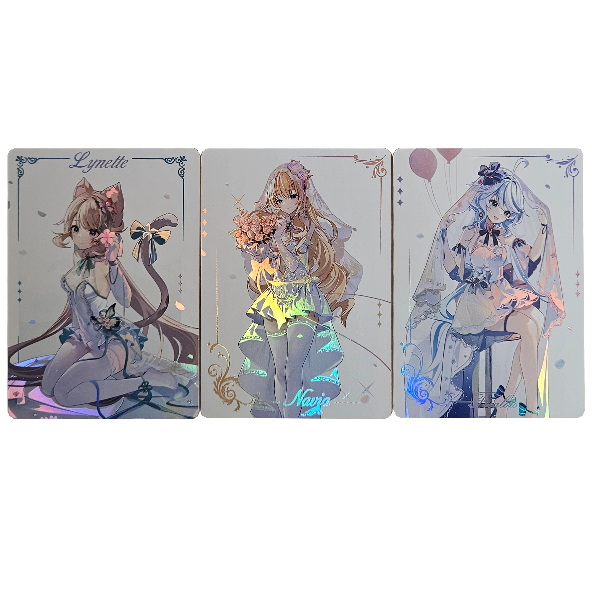 

3Pcs/set Diy Self Made Genshin Impact Flower Wedding Collection Card Refraction Color Flash Ganyu Anime Cards Gift Toys