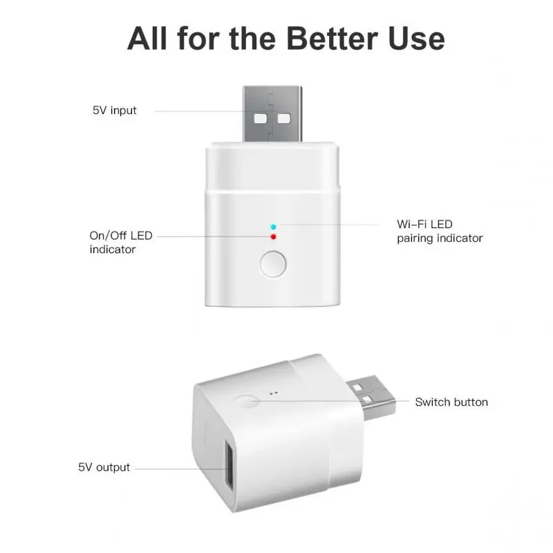 Smart Timing Charge Plug Micro Wifi Socket 5V USB Adapter EWelink App Control Works With Alexa Google Alice Home Assistant