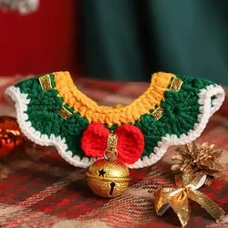 Pet Knitted Collar Bibs Woven Santa Claus Bowknot Bell Cat Dog Scarf Collar Adjustable Necklace Cute Bib Accessories Pet Supplie