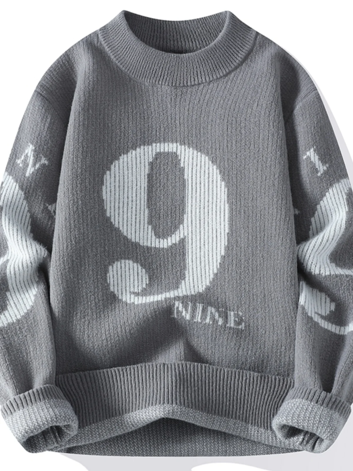 

Digital Floral Knitted Sweater f High Collar Trendy Men's Winter Long Sve Sweater Non-fuzzy ex Autumn Winter New Ar...