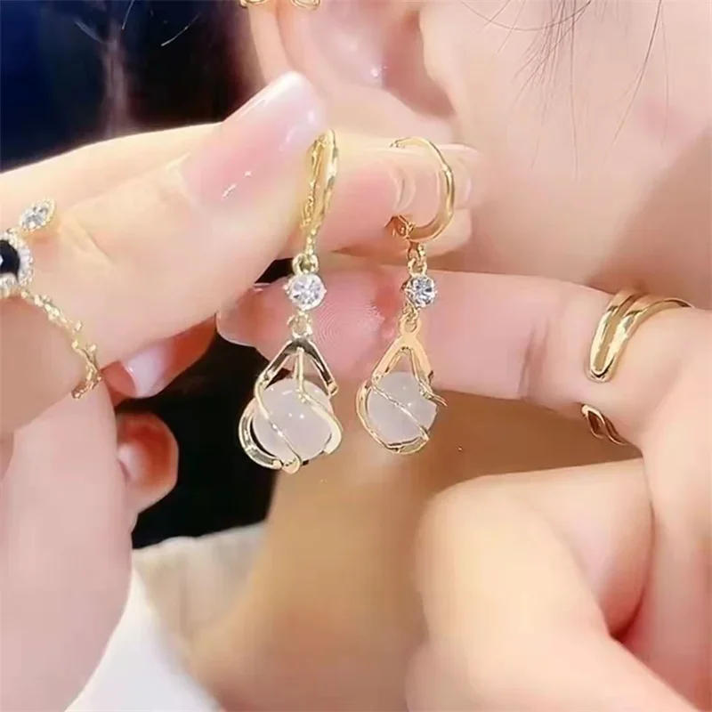 عالية الجودة كريستال الزركون جولة أوبال الجوف شرابة طويلة قطرات الماء أقراط جديدة المرأة مجوهرات الأزياء رومانسية فتاة هدية #3