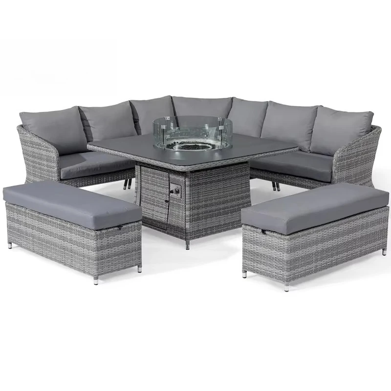 Aluminium Furniture Set Luxury Aluminum Modern Garden Sofas Restaurant Rattan Fire Pit Outdoor Sofa Set