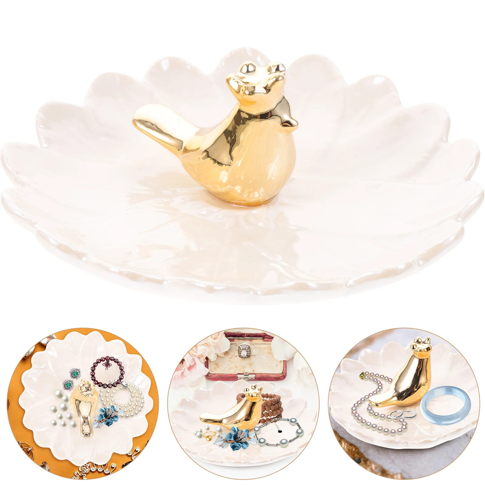 

Ceramic Jewelry Plate Jewelry Holder Tray Decorative Jewellery Organizer for Home Bathroom Ring Holder