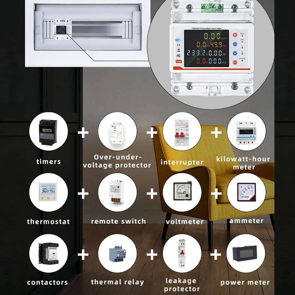 Tuya WiFi Smart Bidirectional Energy Meter Intelligent Circuit Breaker Automatic Recloser Switch APP Control Work with Google