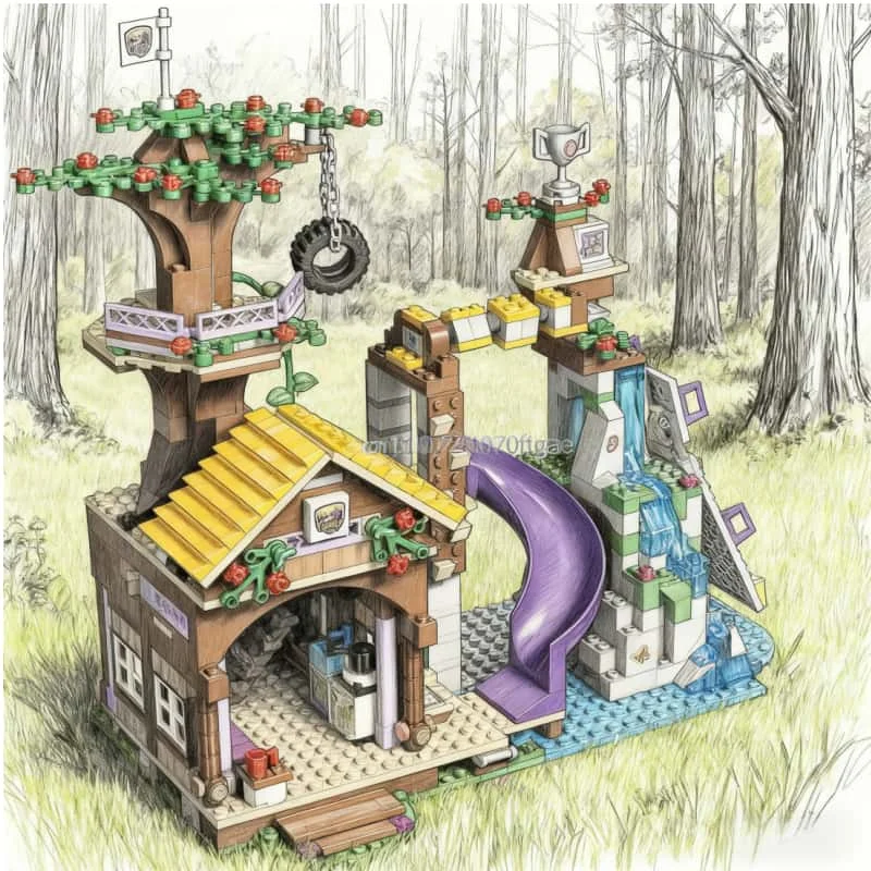 

Приключение, 872 шт., строительный блок с персонажем «Друзья», модель домика на дереве, строительный блок для девочек, детский рождественский подарок