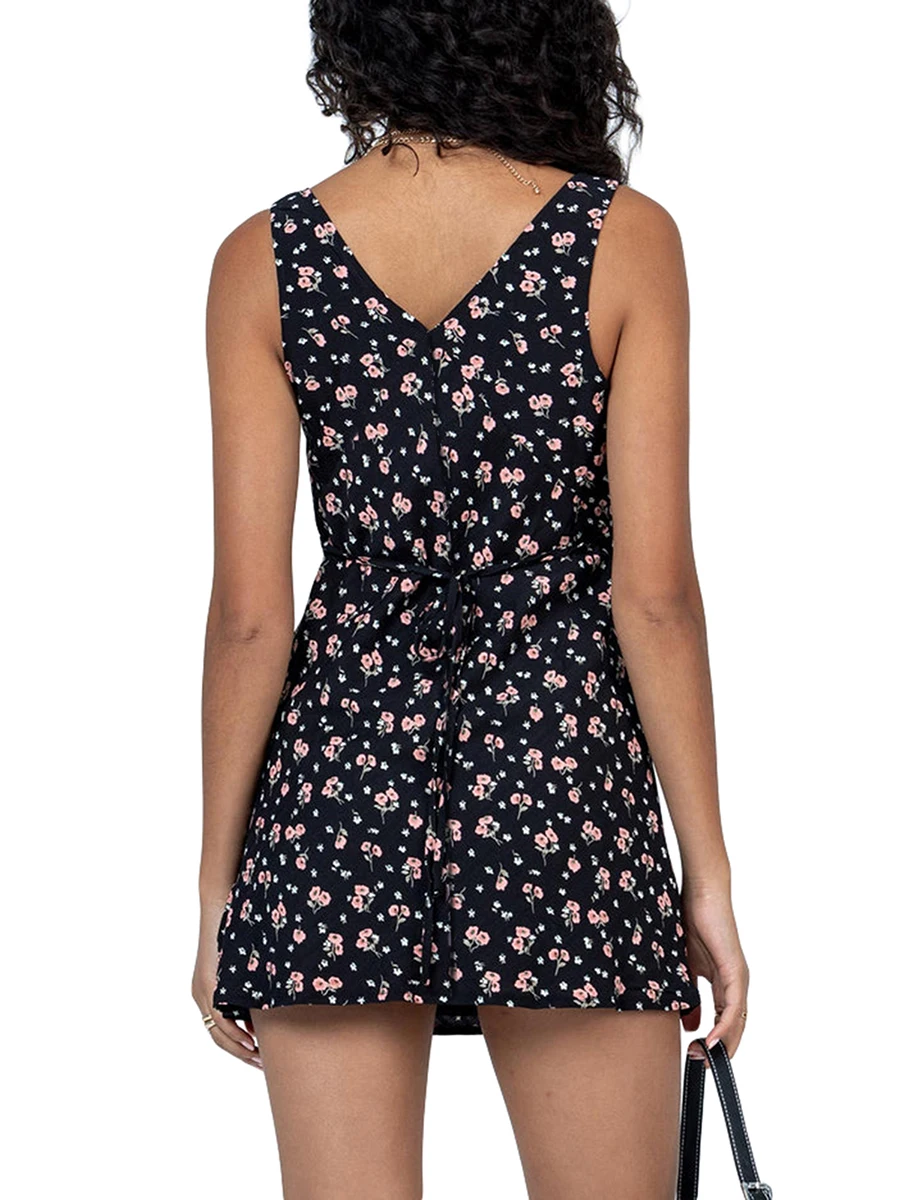 Women s Summer Short Sling Dress Sleeveless Deep V Neck Mini Skinny Floral Dress