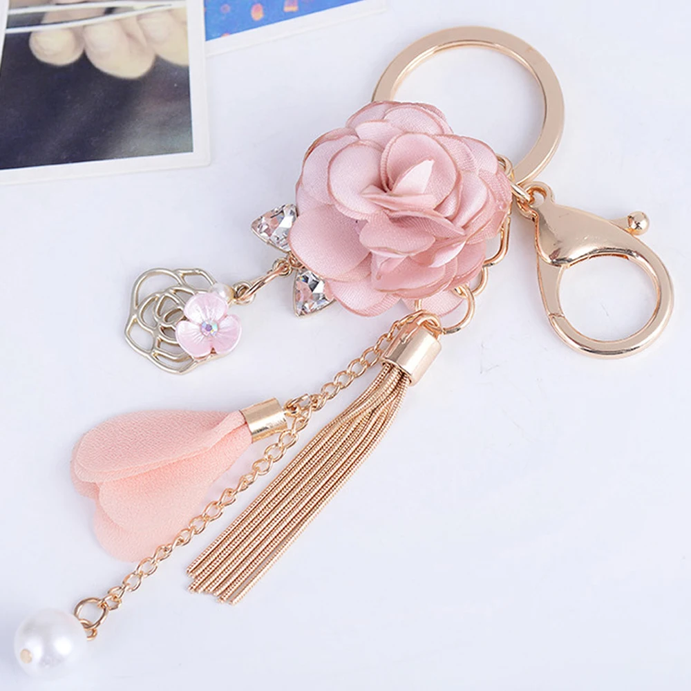 Y2K Fashion Cloth Flower Pearl Pendant Brelok do kluczy dla dziewczynek Torba damska Plecak Ozdoba Słodki fajny frędzel Kwiatowa biżuteria Prezenty
