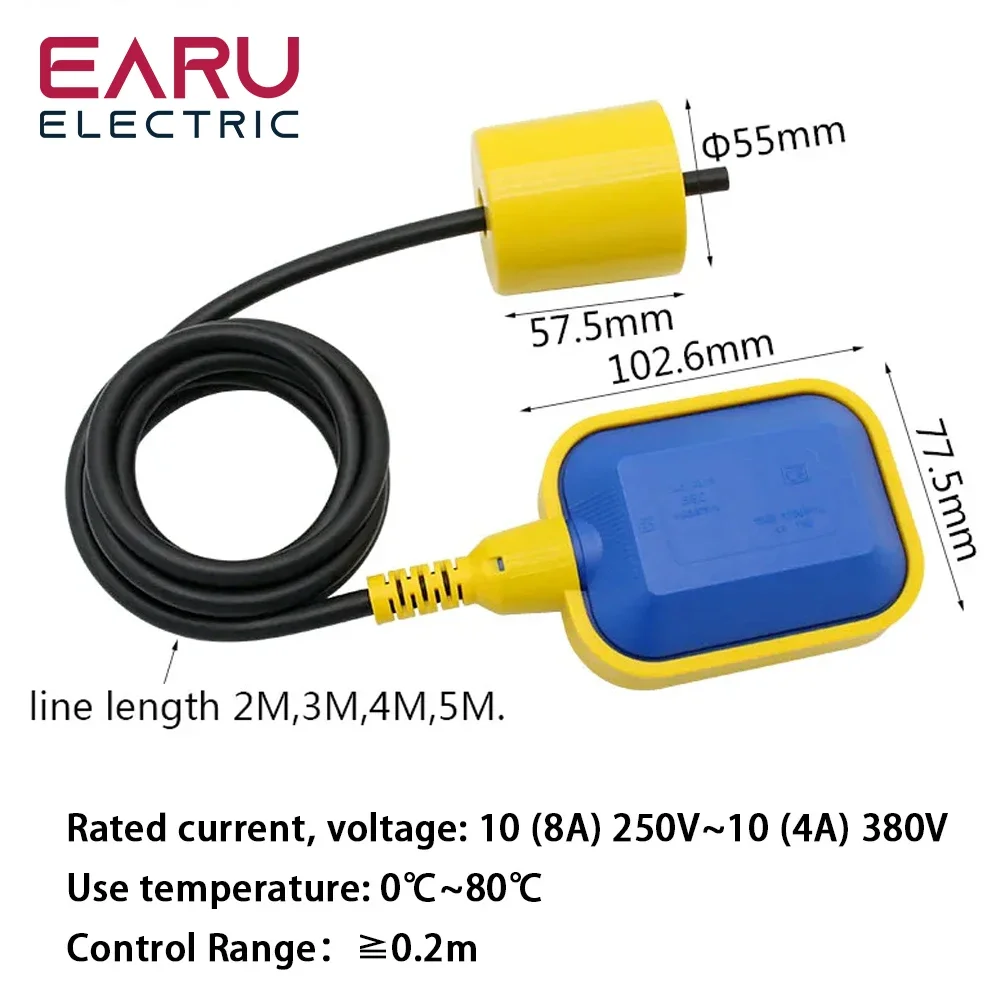 Imagem -02 - Controlador de Flutuador Líquido Fluido Líquido Controlador de Nível de Água Tanque de Bomba Sensor Contator Controlador 2m 3m 4m 5m