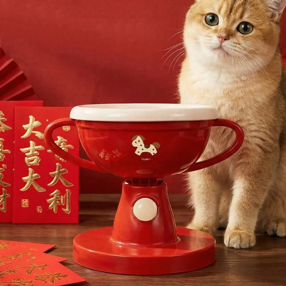 

Креативная миска-трофей для кошек: мультяшная керамическая миска для еды и воды, защита шейного отдела позвоночника, нескользящая, на высокой ножке, для влажного и сухого корма