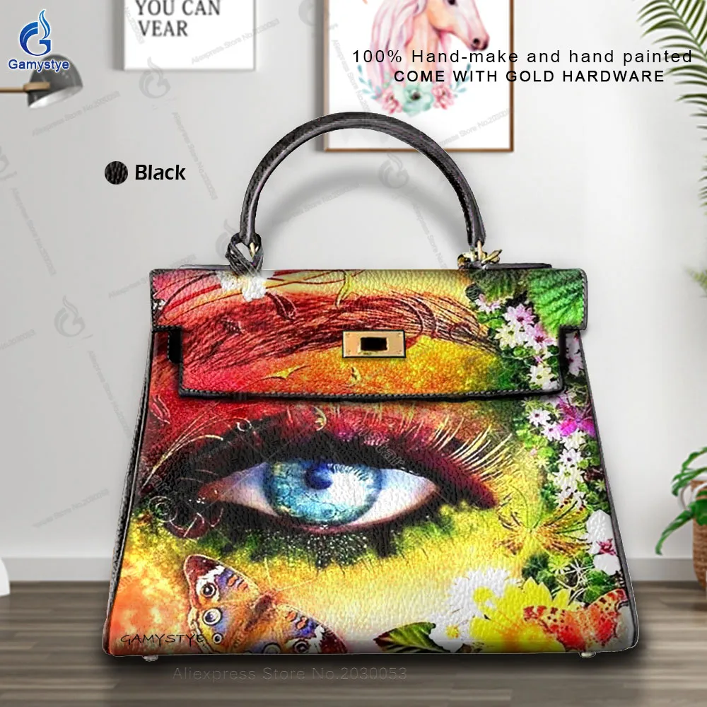 Women Bags Top-Handle Eyes surrounded by petals Bags Cross Body Bags Bolsas Marcas Personalizar bolso Art Hand Painted Bags 2024