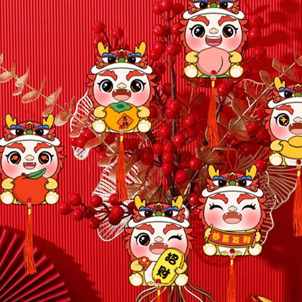 

6Pcs Chinese Style Prosperity Tree Hanging Pendant New Year Bonsai Dragon Ornament Car Door Window Festive Decor