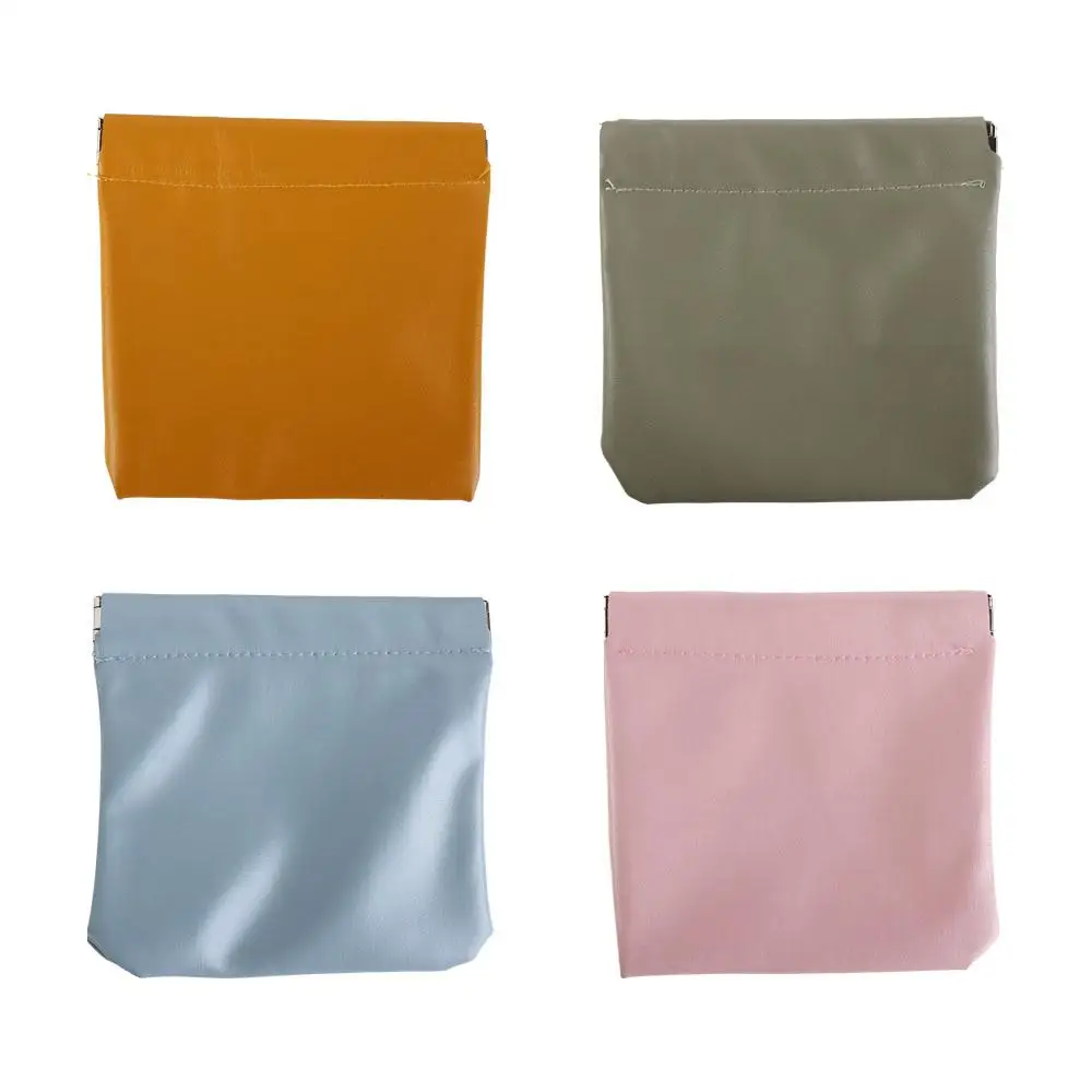 PU Texture PU Leaf Spring Bag Cosmetic Bag Solid Color Self-closing Storage Bag Coin Purse Small Item Bags Outdoor