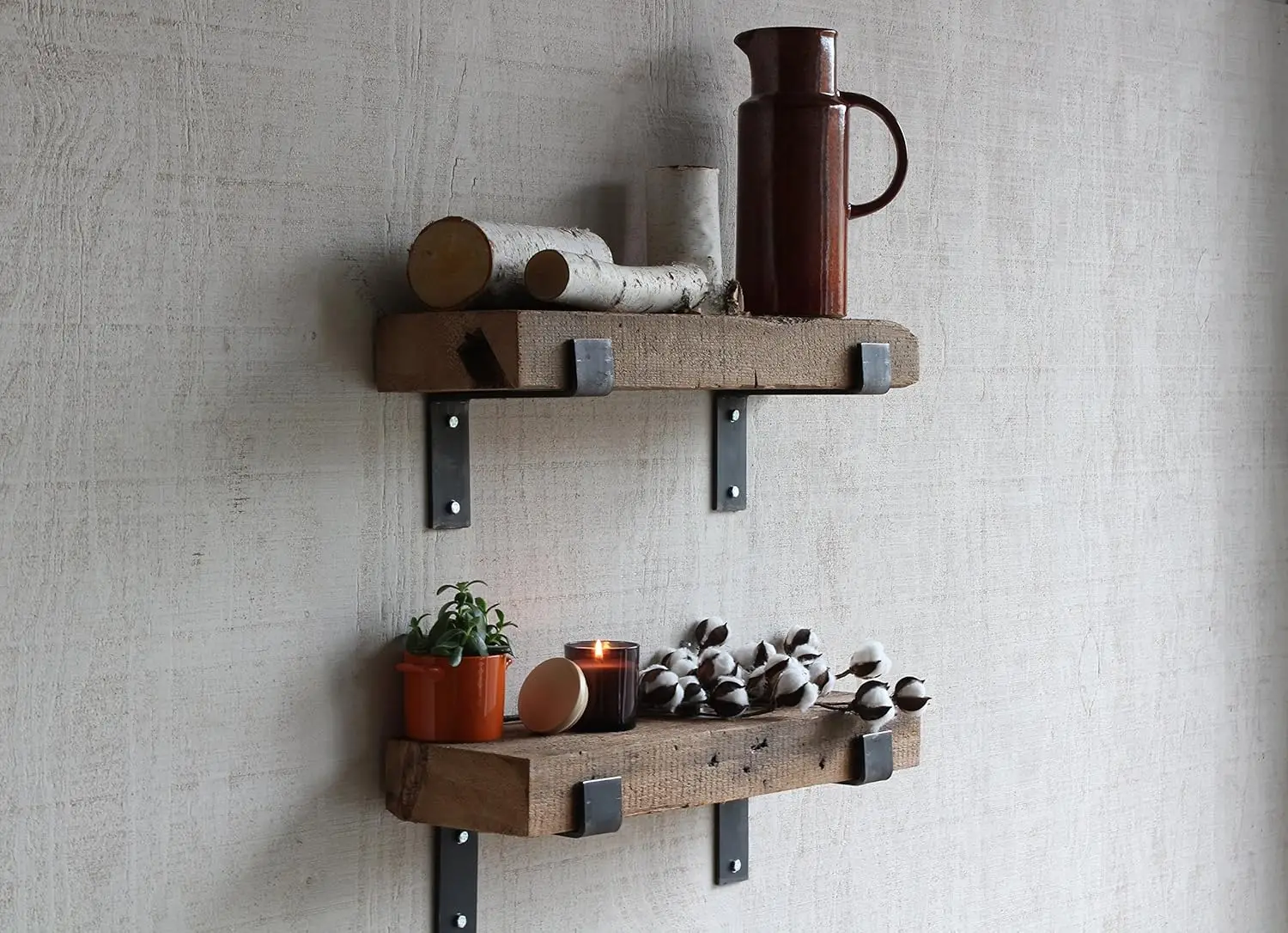 Reclaimed Barn Beam Accent Shelves | Floating or with Brackets Rustic Shelves, Set of 2 | (Bracketed Natural, 24