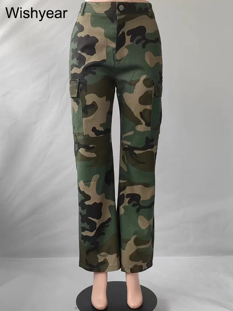 CamSolomon-Tenues de boîte de nuit camouflage taille haute pour femmes, pantalons cargo d'automne, vêtements baggy Y2K, joggeurs streetwear