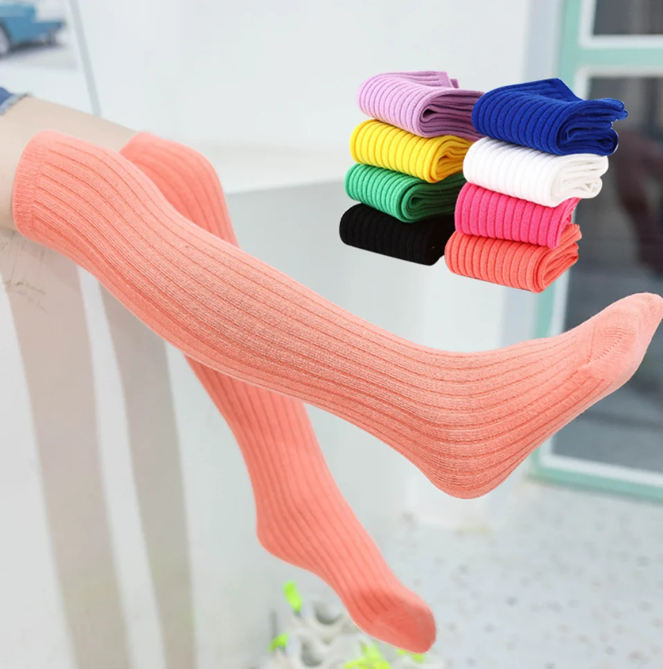 Children\'s Candy Color High Knee socks Kids  Baby Cotton Stockings Long Leg Warmers Cute Socks Boy Girl  3-12Y