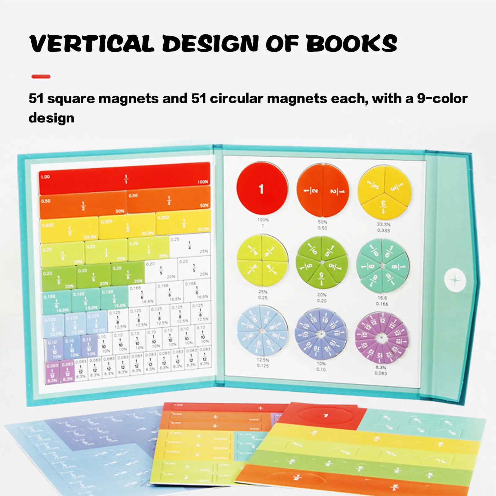 Imagem -05 - Fração Magnética Aprendizagem Matemática Brinquedos para Crianças Conjunto de Livro de Fração de Madeira Ajudantes de Ensino Paroquial Brinquedos Educativos Aritmética