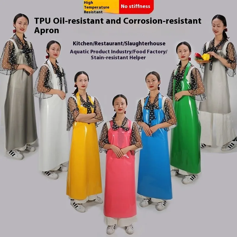 Grembiule impermeabile in TPU con maniche resistenti all'olio, bavaglino da macellaio, collo regolabile, durevole, morbido, da cucina, abbigliamento protettivo unisex