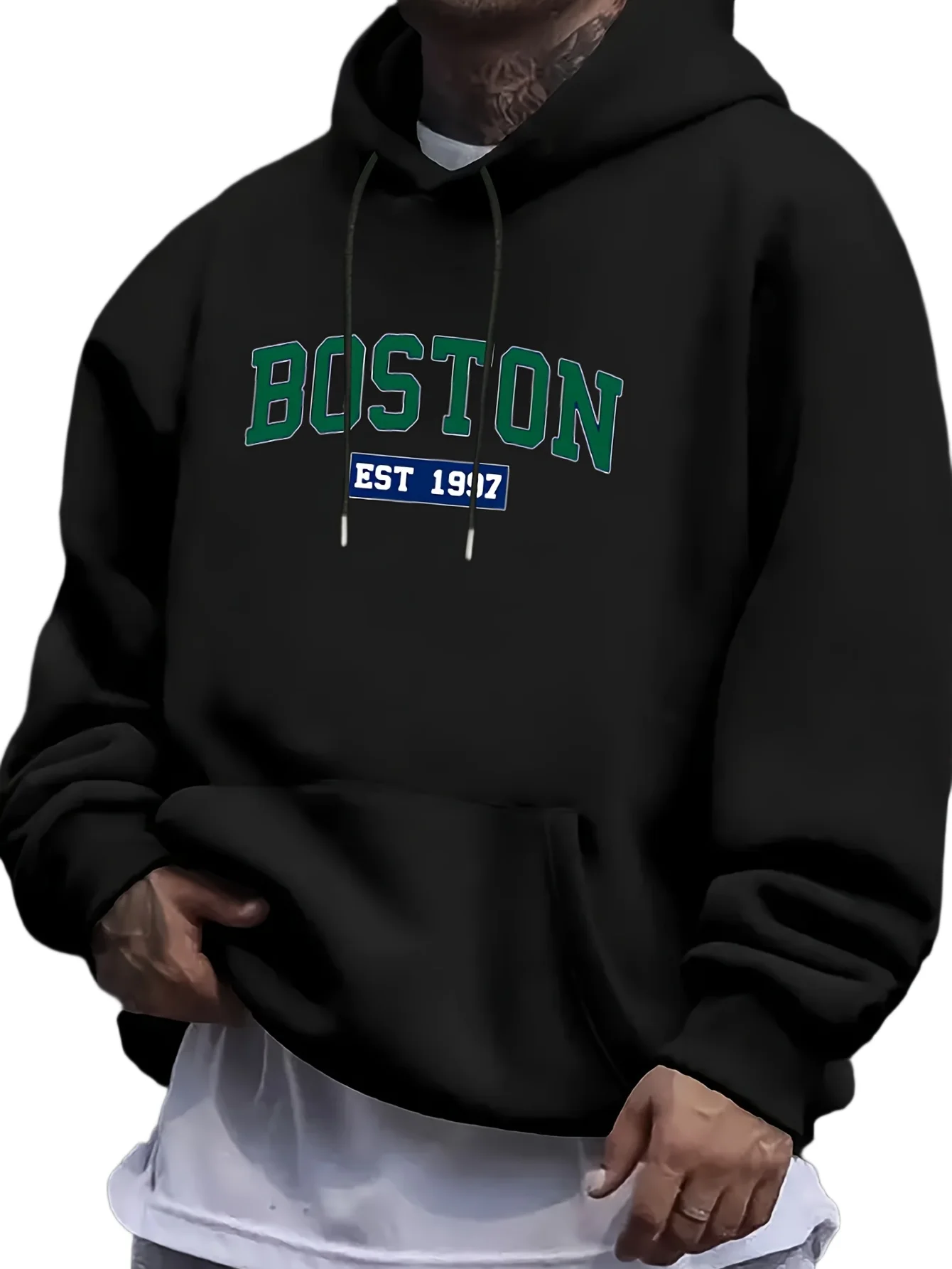 

Мужская теплая толстовка с капюшоном, с принтом в виде букв «Бостон», модель 1997 года, подходит для осенне-зимнего сезона.