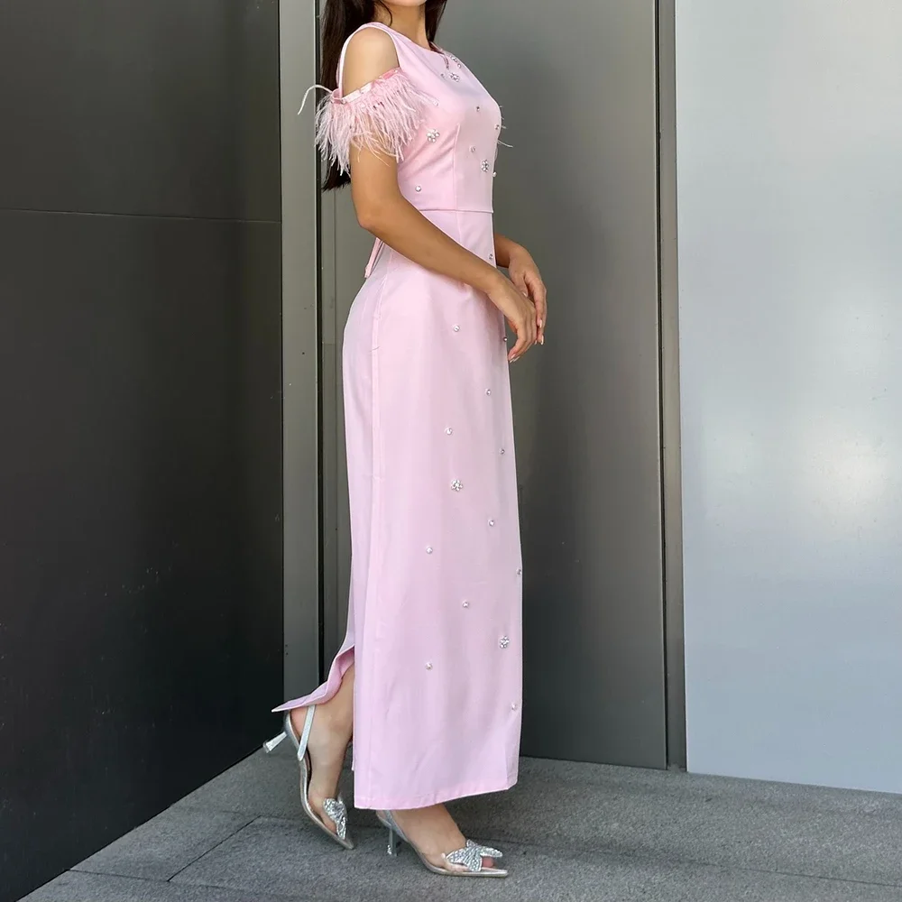 Customized A-line Evening Dresses Ankle-length O-neck Sleeveless Prom Gown Fashion Crystal Tassel Simple Draped Party Gown