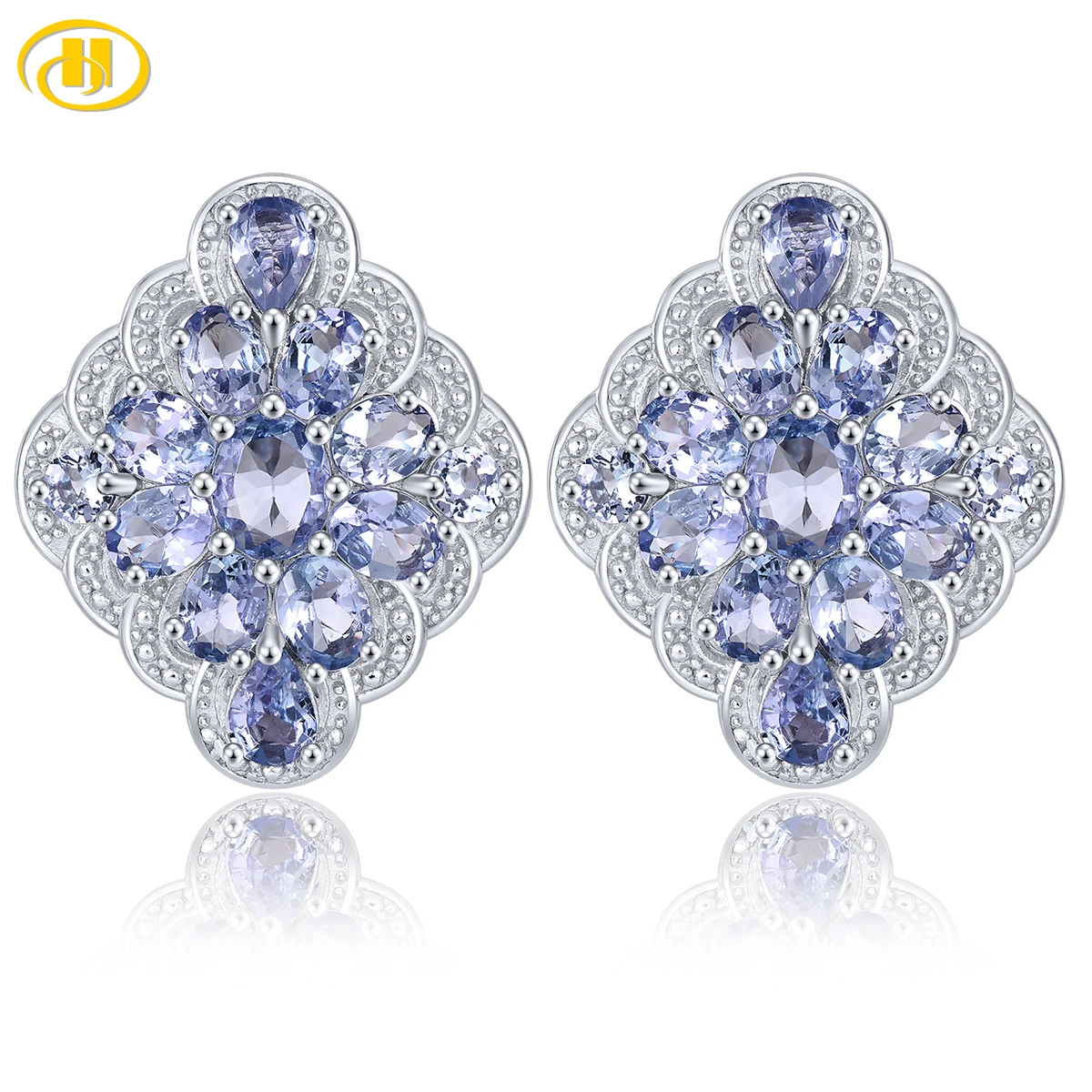 

Серьги-клипсы из стерлингового серебра с натуральным танзанитом, 4,2 карата, натуральный драгоценный камень, женские классические великолепные ювелирные изделия, дизайн, Новый год