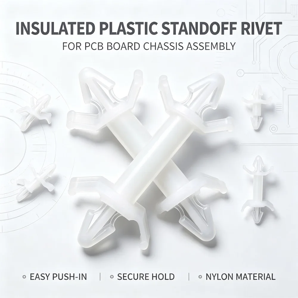 100pcs Nylon Push In Rivet Standoff Spacer, Insulated Auto Fixing Fastener for 4mm Hole, 0.8-2.2mm Thick PCB Circuit Chassis