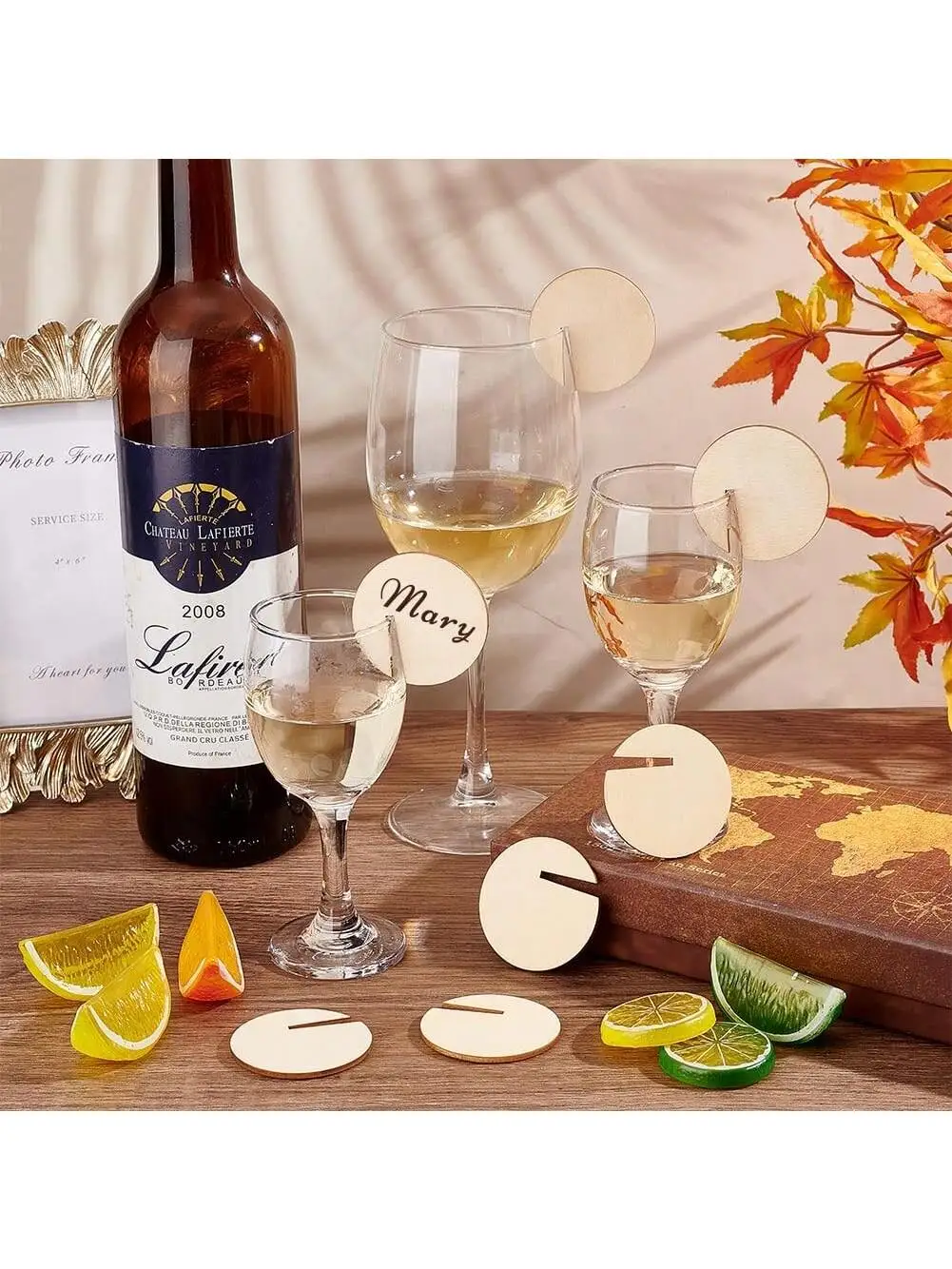 40/60/80 قطعة من علامات المشروبات الخشبية - ملصقات زجاجية للنبيذ المزودة بمشبك لحفلات الزفاف وأعياد الميلاد والعطلات - ديكور متين للحفلات #6