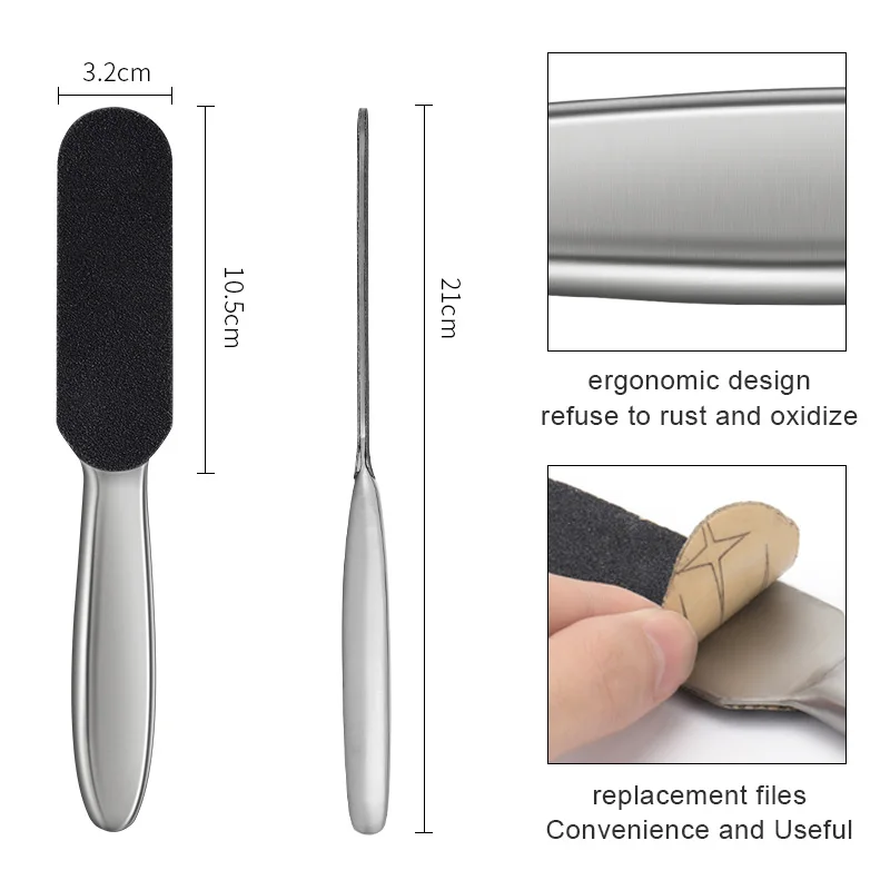 TP المهنية باديكير ملف عبوات ملف القدم الفولاذ المقاوم للصدأ مزيل الكالس قدم عرموش مع 10 منصات قابلة للاستبدال الخشنة غرامة #5