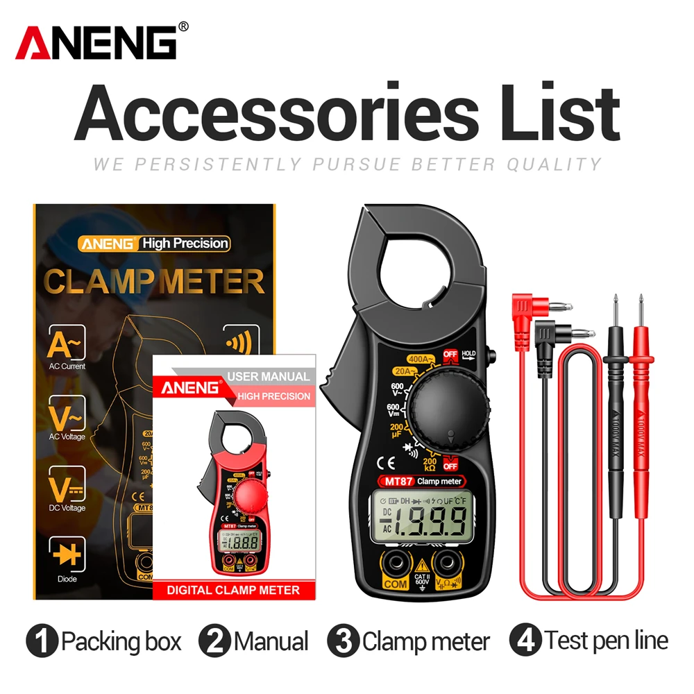 ANENG MT87 Digitale Klemmeter 1999 Afspraken 400A AC Stroom AC/DC Spanning Weerstand Capaciteit Diode Zoemer Data Hold Testgereedschap