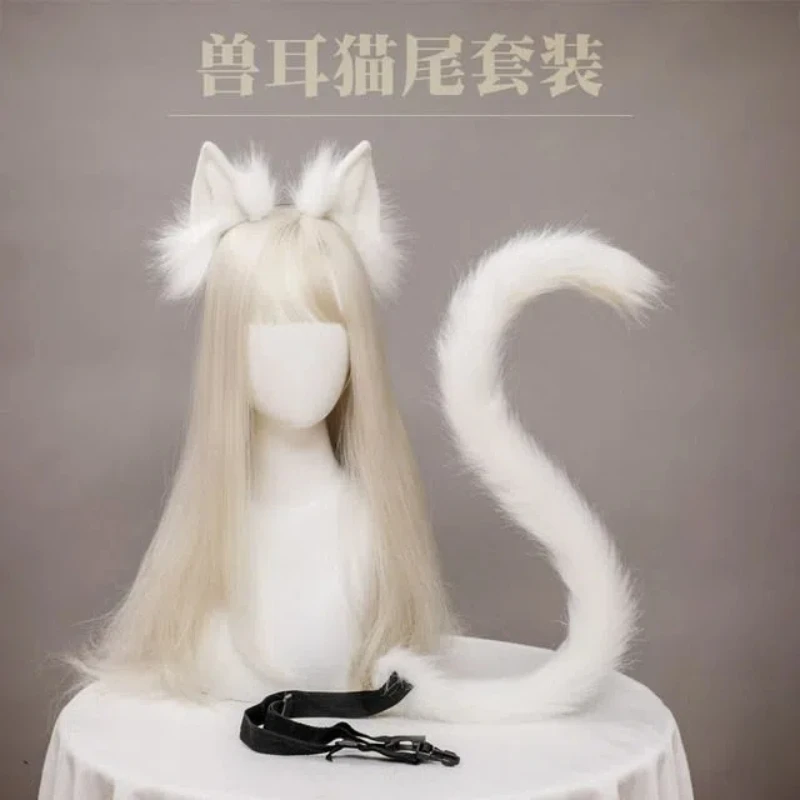 Cosplay Cute Cat's Ears Steamed Cat-ear Shaped Bread Hair Ornament Cat Tail Accessories Animal Ear Hair Hoop Animal Tail Suit