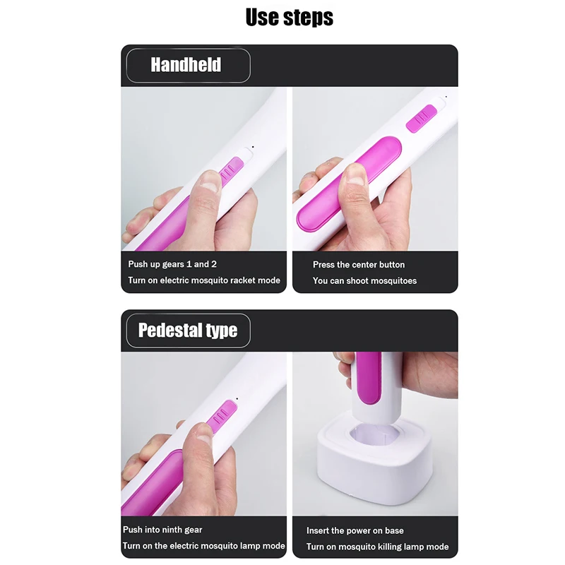 10LED Trap Mosquito Killer Lamp Electric Flies Swatter USB Rechargeable Summer Mosquito Trap Racket Anti Insect Bug Zapper 3000V