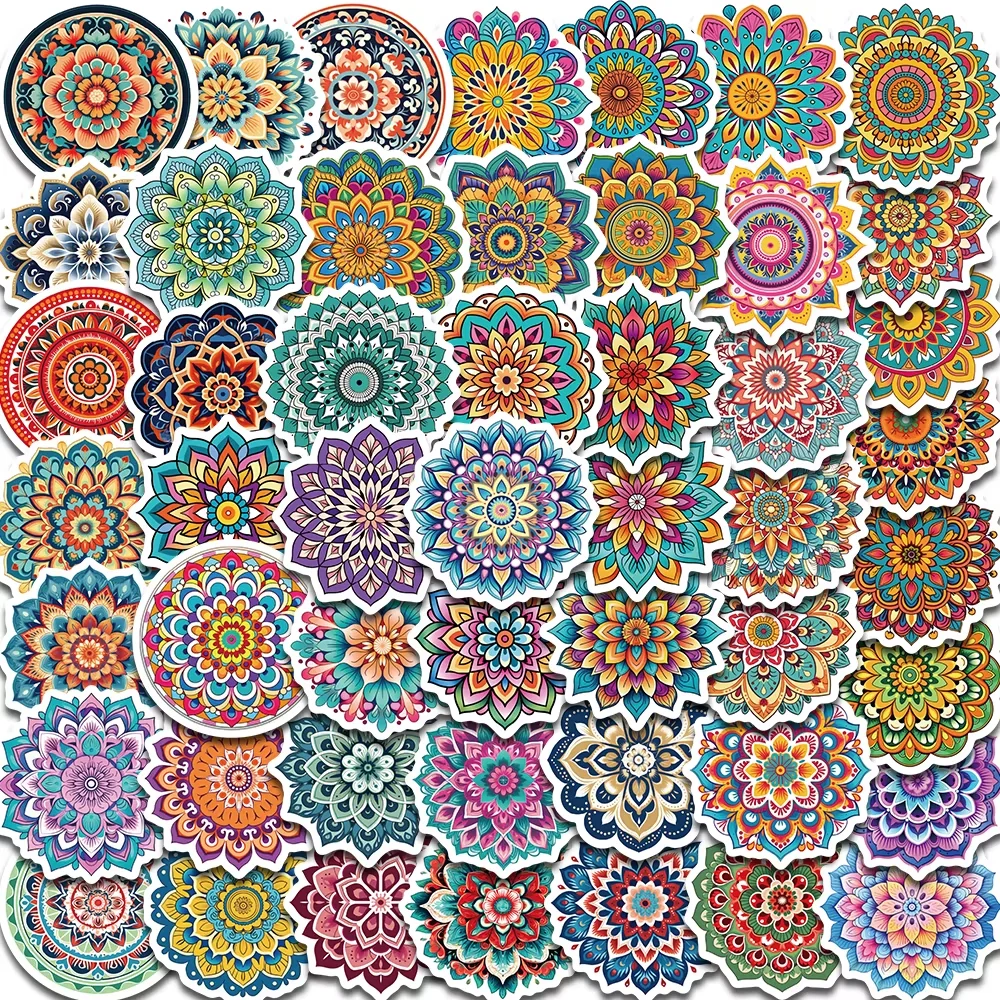 50PCS Cool Mandala Flower Stickers Flower Painting Laptop Graffiti Decoration Retro Luggage Skateboard Waterproof Decals