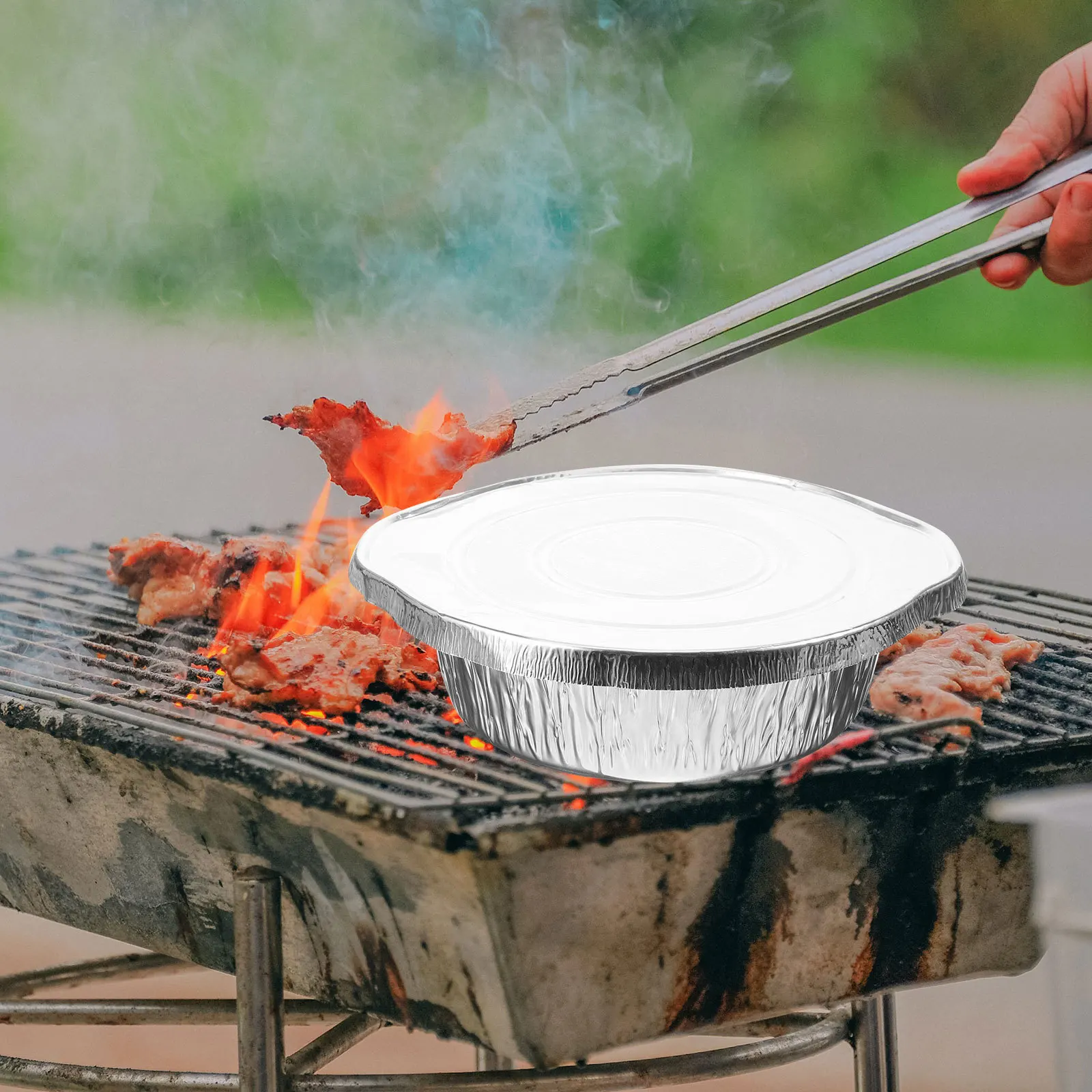 

5 Sets Portable Bbq Tin Foil Pots Thickened Multi-Use Grill Pans Heat Resistant Air Fryer Oven Microwave Food Containers
