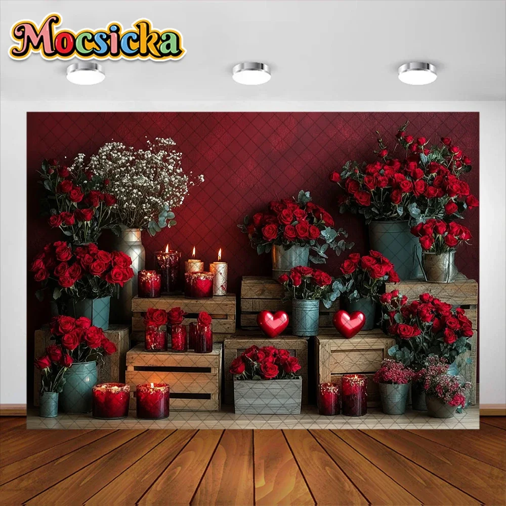 Fondo de fotografía Mocsicka, globo de amor para el Día de San Valentín, decoración de flores rosas, retrato de princesa recién nacido, accesorios de estudio fotográfico