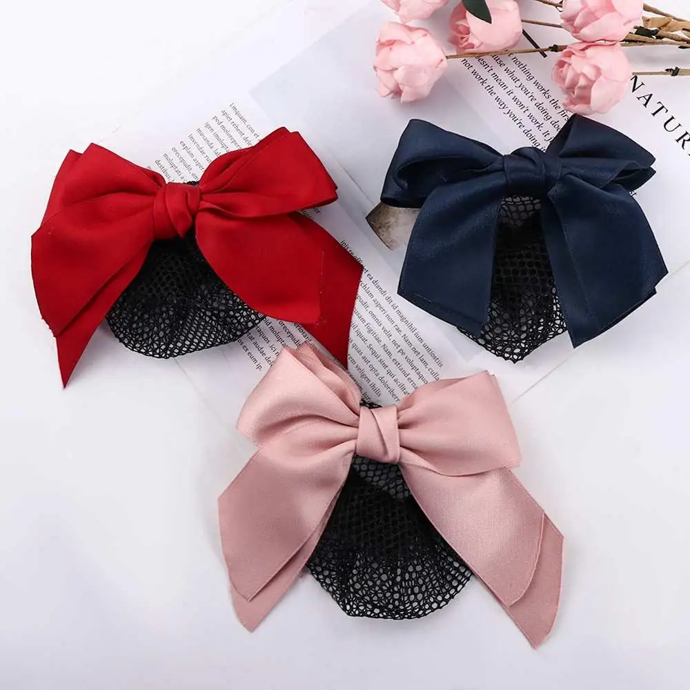 Korean Elegant Bowknot Spring Clips For Women Hotel Bun Snood Nurse Hair Clip Cover Net Hairpins Girls Ponytail Clip Gifts