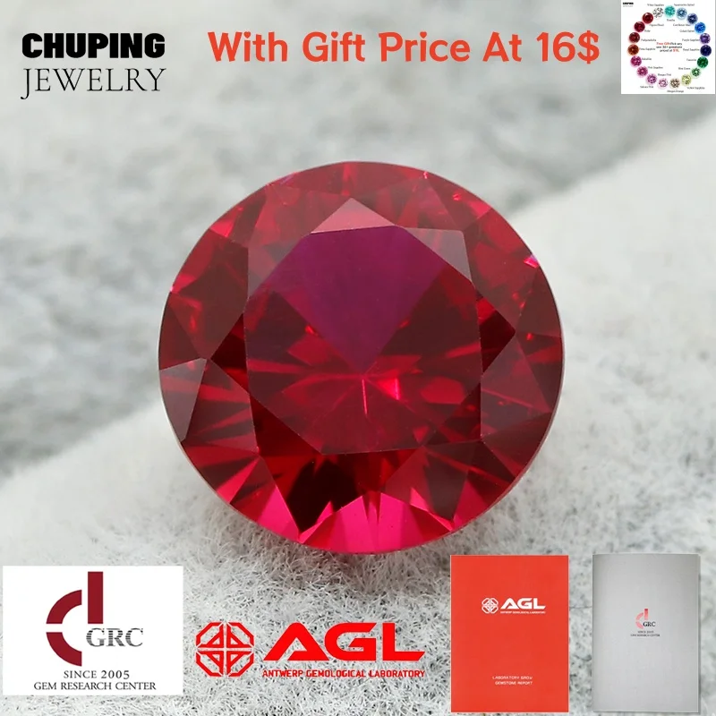 

Premium Round Shape Flame Melted Lab Grown Ruby With AGL Certificate Synthetic Cultivate Ruby Loose Gemstone Jewelry Materials