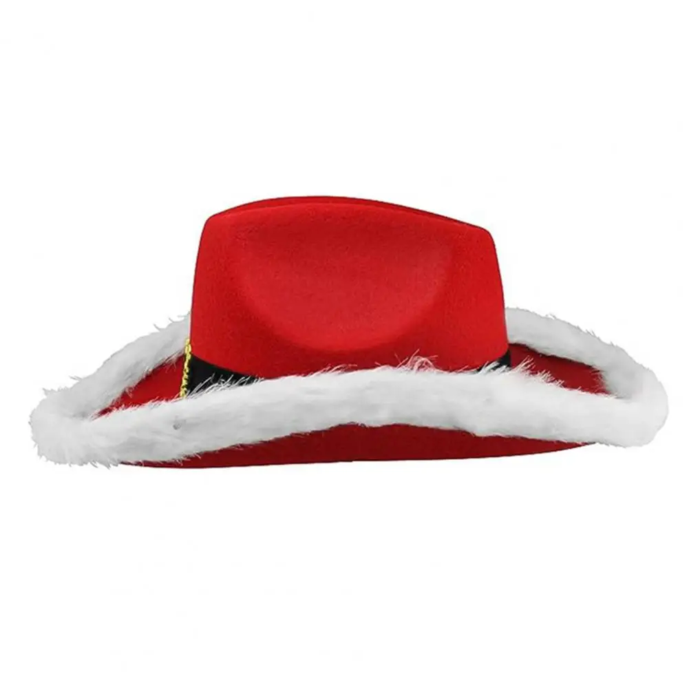 Santa Cowboy Hat Festive Cowboy Hat with White Fluff Edge for Christmas Party Western Carnival Santa Claus Hat for Men Women