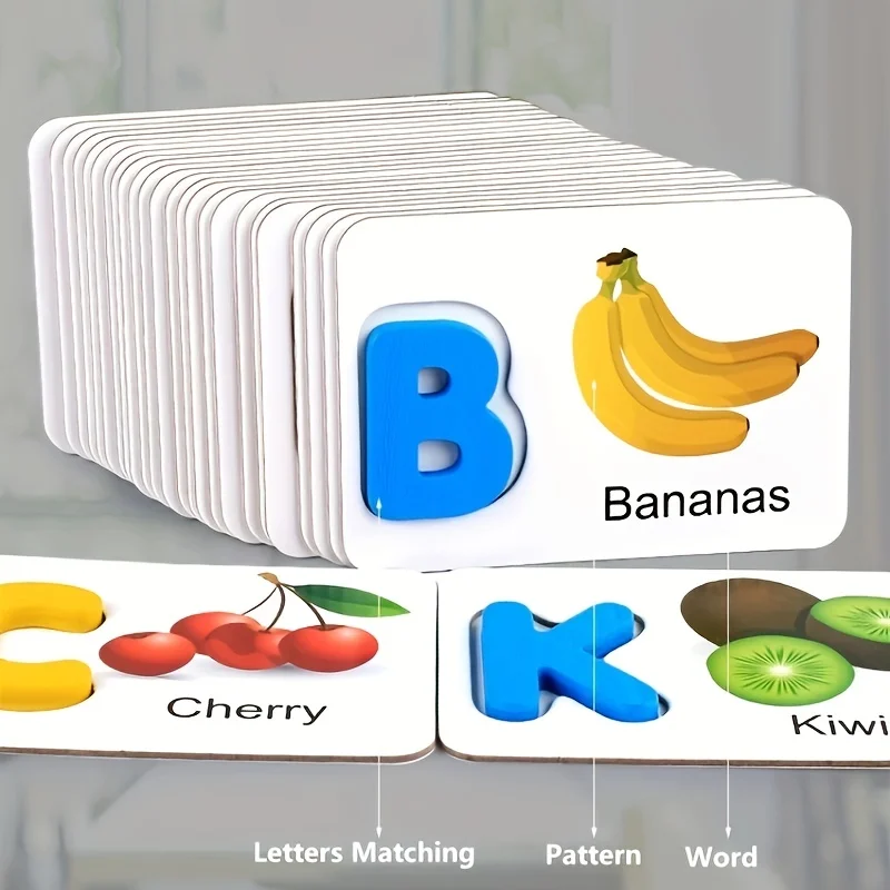 Alphabet Flash Cards For Toddlers, ABC Montessori Educational Toys Gifts For Preschool Learning , Wooden Letters Puzzle Game