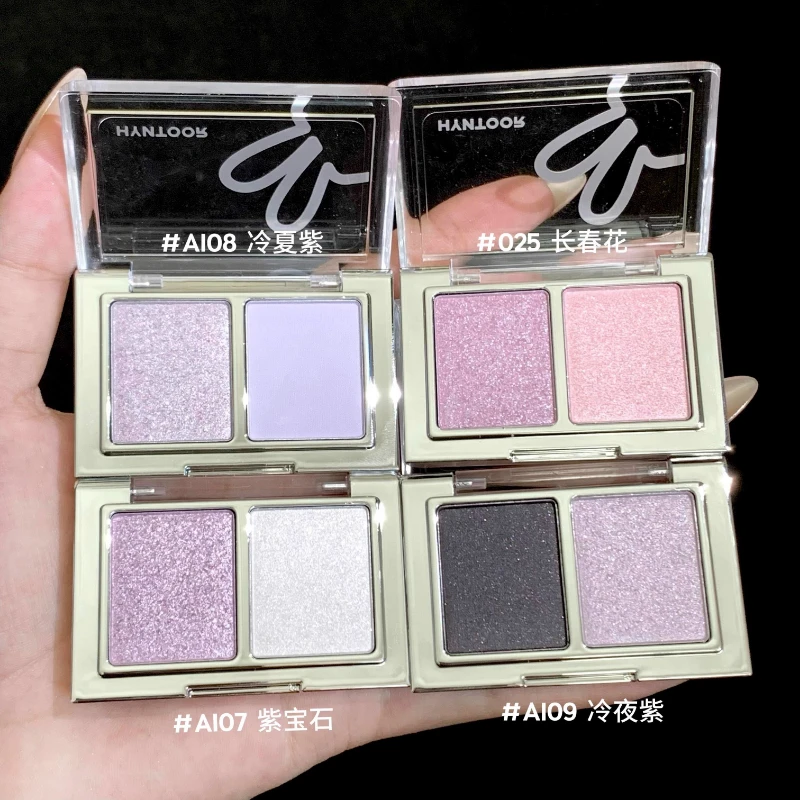 HYNTOOR Two-color Eyeshadow Plate Matte Glitter Silk Luster PIink Purple Blue Daily Earth Color Long-lasting Eye Makeup