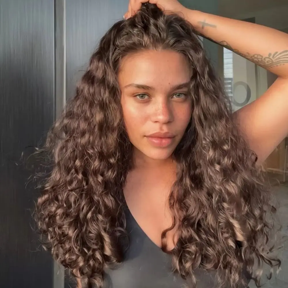 22” Natural Light Brown Curly European Human Hair Wigs 13x6 Lace Frontal Wig Invisible 360 HD Full Lace Wigs Wear Go Glueless