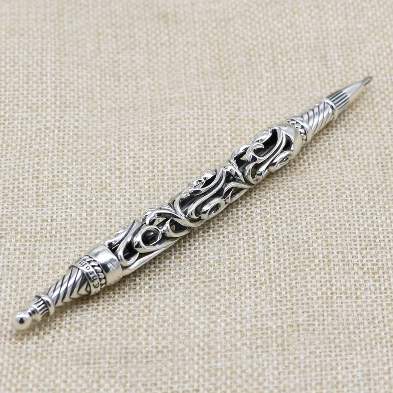 925 Sterling Silver Cross Cut Carved Retro Ballpoint Pen Personalized Gift Signature Pen