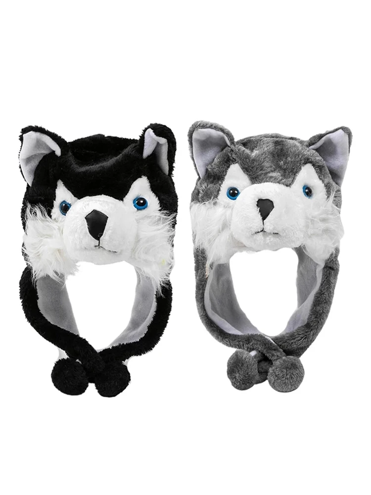 Cute Wolf Plush Hat Cute Windproof Warm Hat Dress Up Winter Ear Protect Hat Gift Winter Beanie Hat for Boy Girl Adult