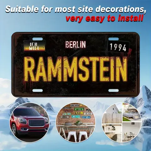 Aluminum Wall Decor Sign -  Retro Metal Plaque with "Rammstein" Neon Yellow Design, Weathered Look for Home, Garage, Cafe, Bar