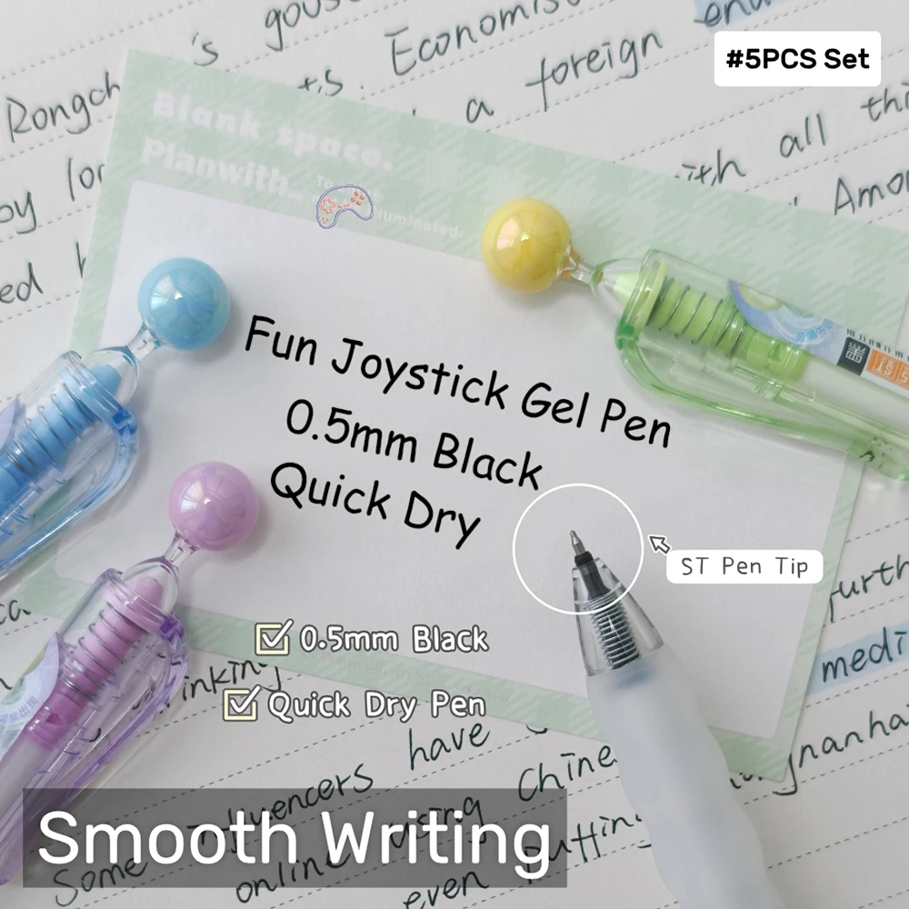 5Pcs Fun Shaking Bean Gel Pen Set 0.5mm Creative Black Quick-Dry Pens Funny Joystick Writing Pens For Study & Office Use