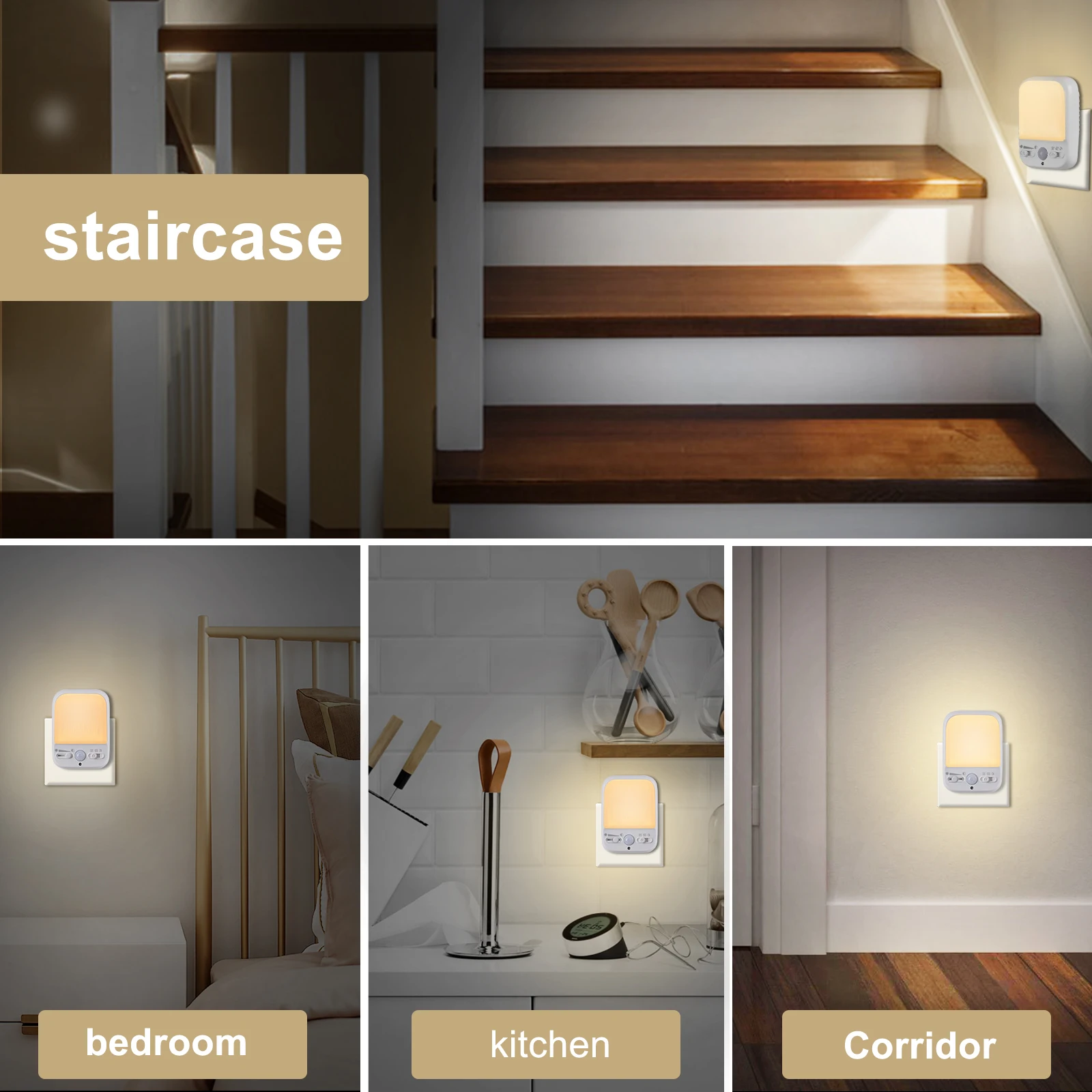 Night Light Socket with Motion Sensor Indoor, 30s/60s Automatic On/Off LED Children Dimmable Night Light for Bedroom, Stairs