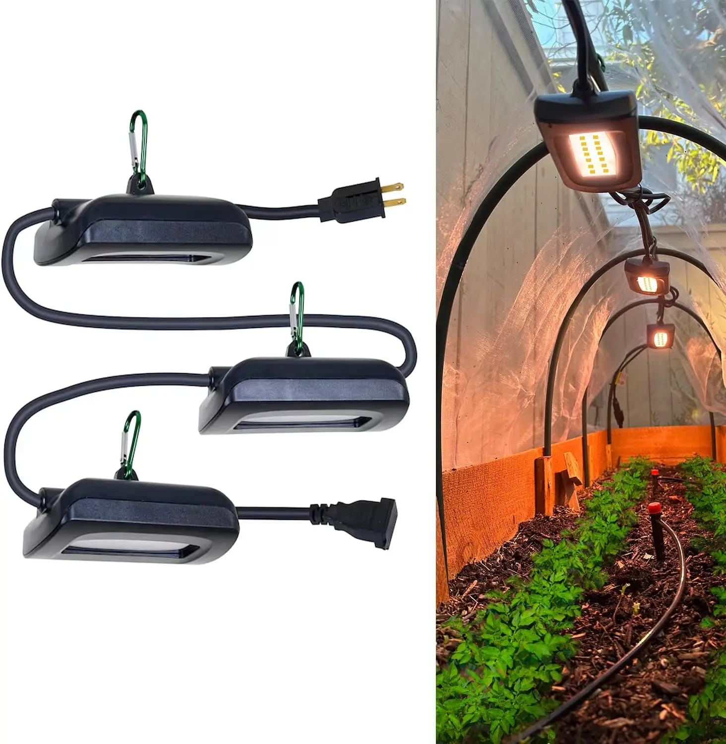 

12FT Outdoor LED Grow Lights, IP65 Waterproof, Full Spectrum, 120V ETL Listed, Linkable for Greenhouse & Garden (3-Bulbs)