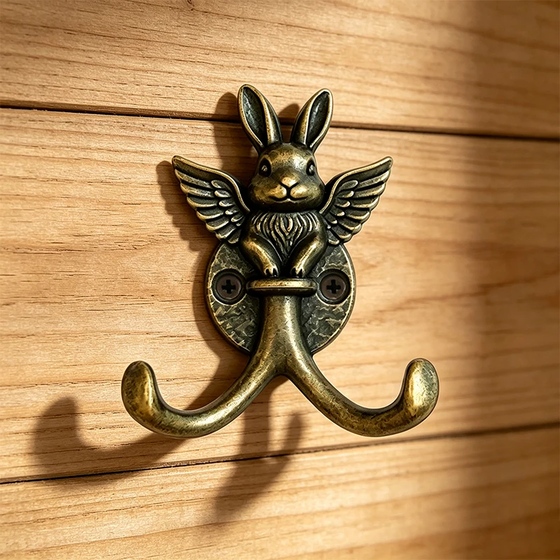 Angel Wing Rabbit Double Hook, Wall-Mounted Coat Hook, Key Hook, and Coat Rack